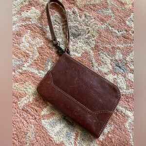 Frye distressed leather wristlet